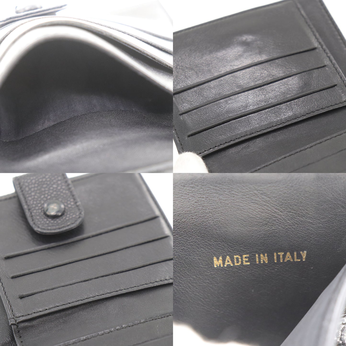 CHANEL CC Logos Bi-fold Wallet Black Caviar Skin Leather #CS563