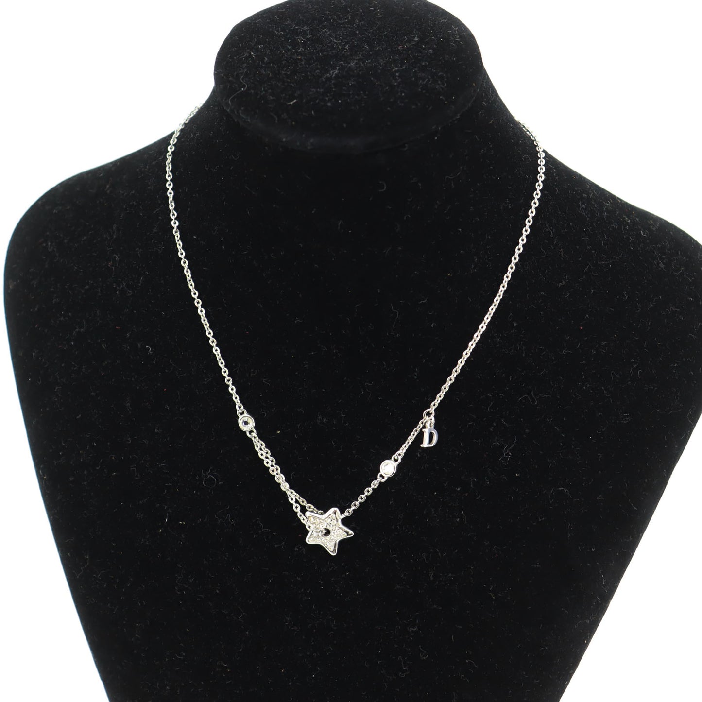 Christian Dior Star Rhinestone Necklace Silver #CO743