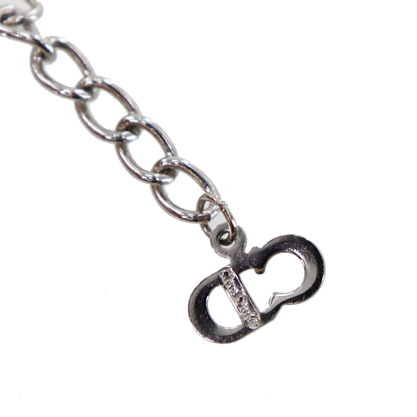 Christian Dior Heart Rhinestone Chain Necklace Silver #CS544