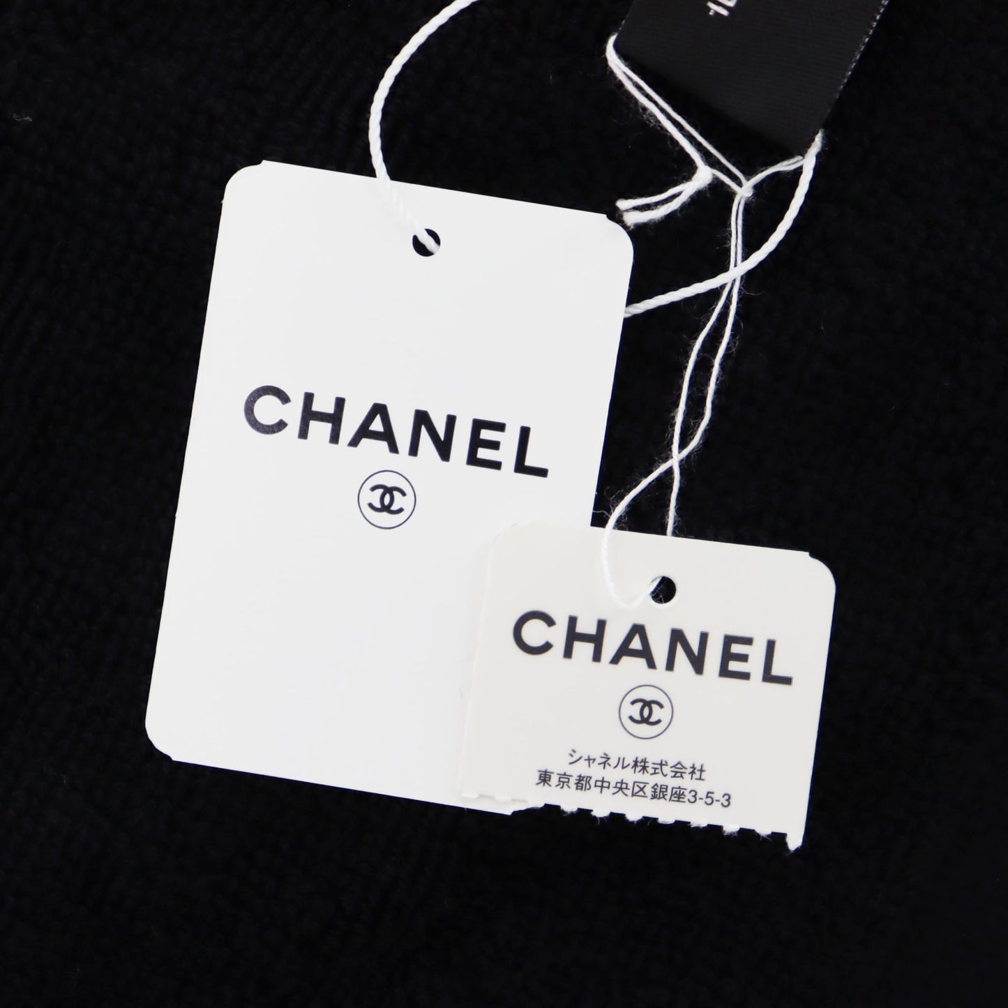 CHANEL CC Logos Towel Scarf 100% Cotton Black #BX906