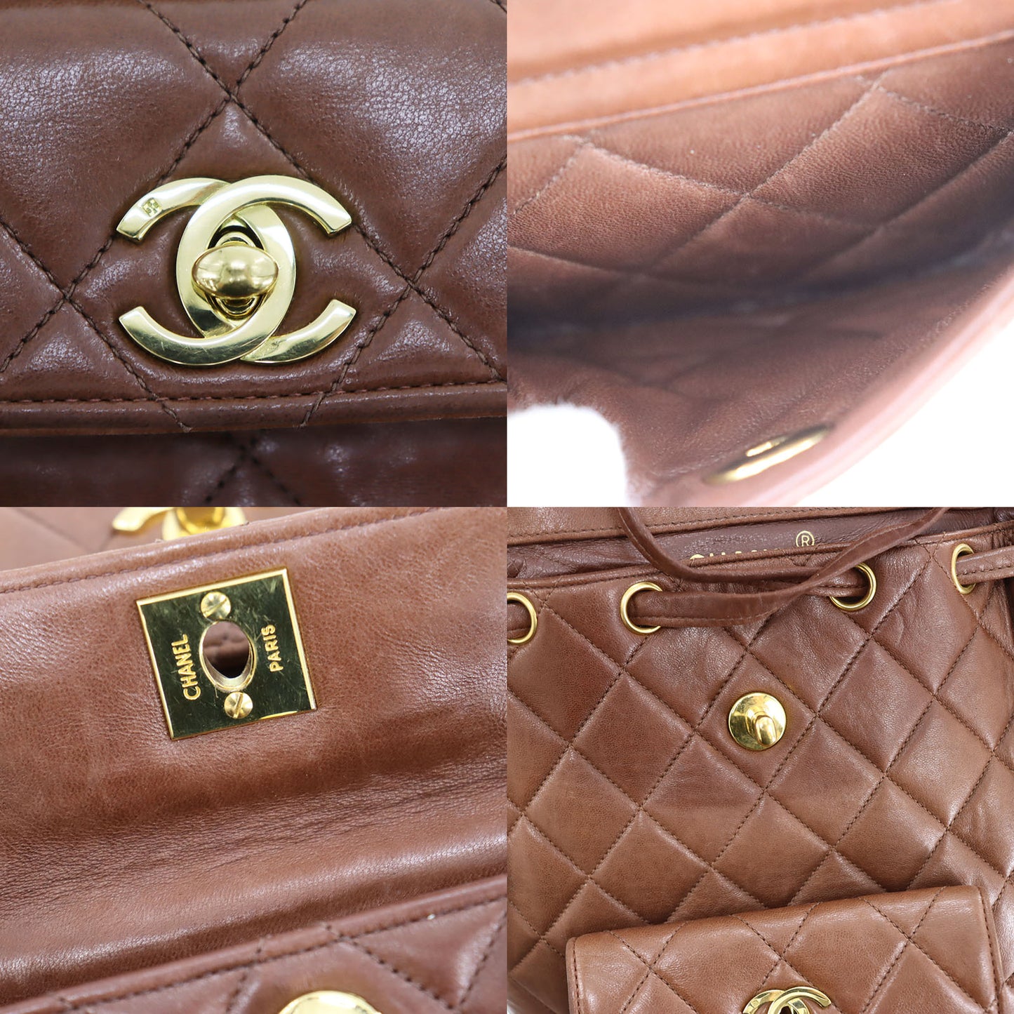 CHANEL Matelasse Chain Backpack Brown Lambskin #CG608