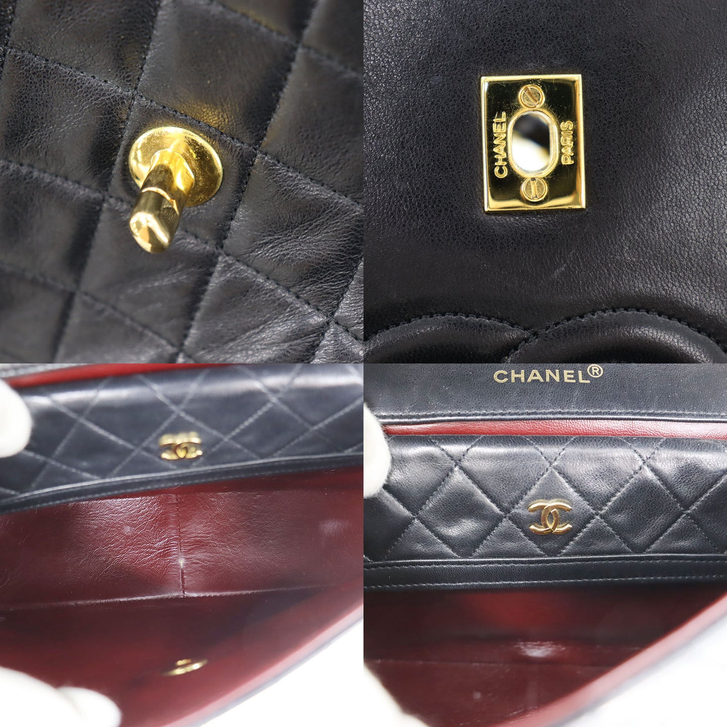 CHANEL Matelasse Shoulder Bag Black Lambskin Leather #CP554