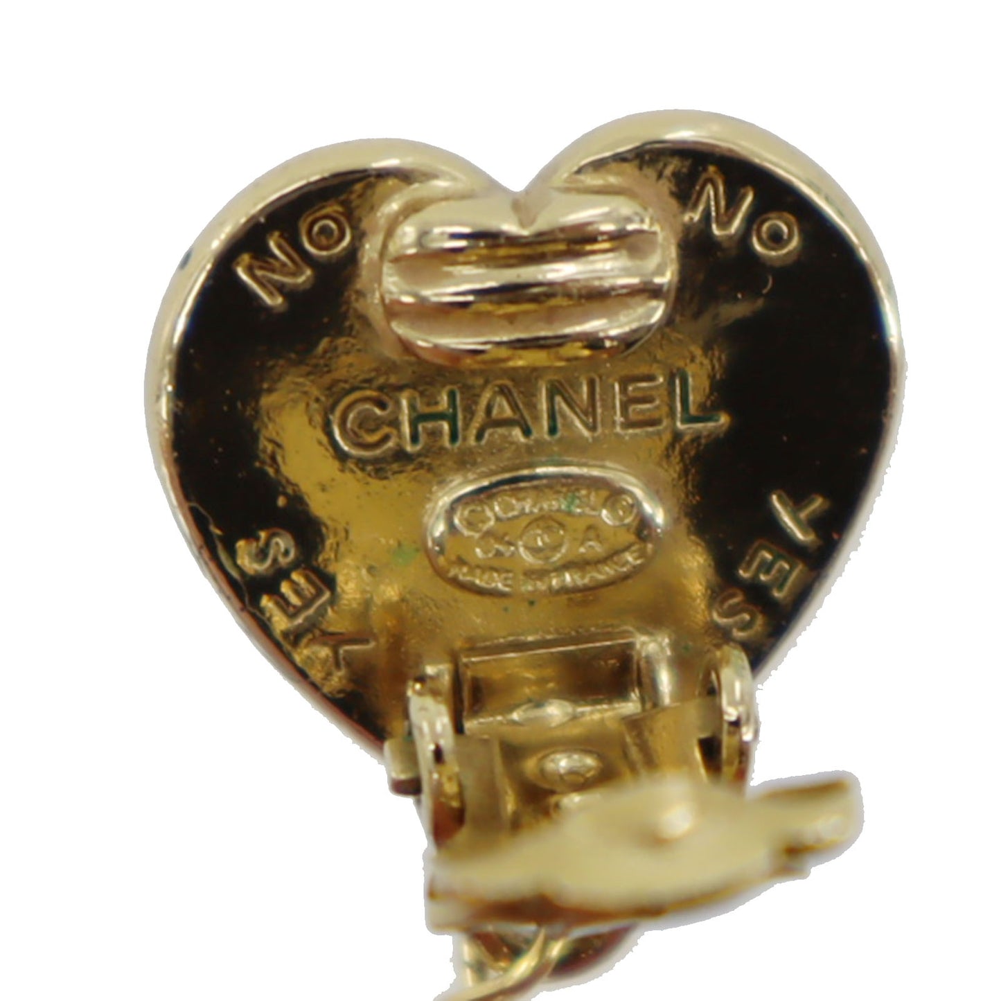 CHANEL CC Logos Pearl Earrings Black Gold Clip-On 04 A #CD541