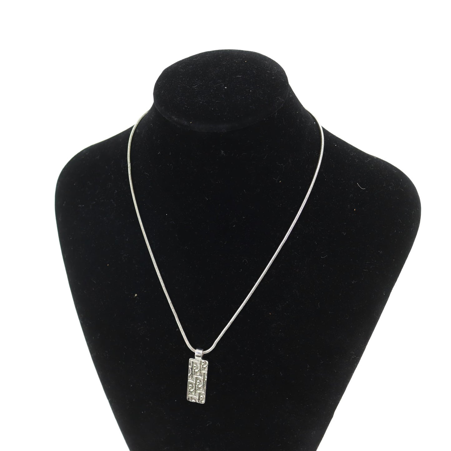 Christian Dior Logos Rhinestone Plate Necklace Silver #CS546