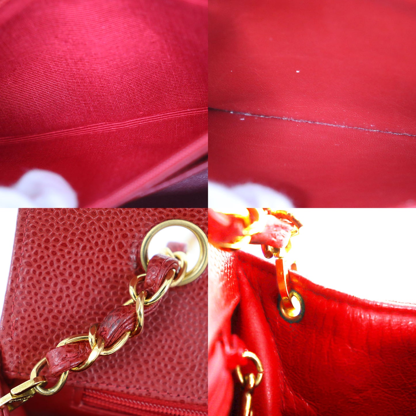 CHANEL Diana Shoulder Bag Red Caviar Skin Leather #CK715