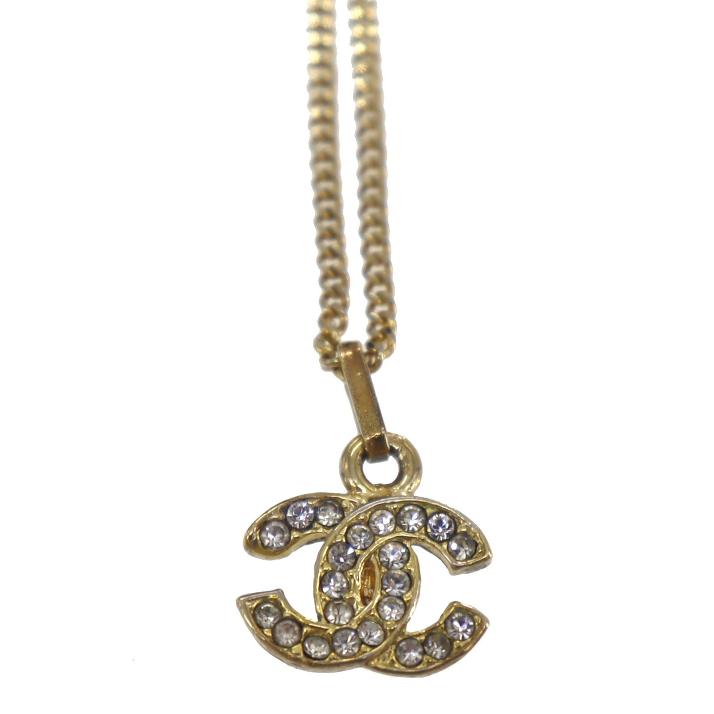 CHANEL CC Logos Necklace Stone Gold #BX939