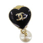 CHANEL CC Logos Pearl Earrings Black Gold Clip-On 04 A #CD541