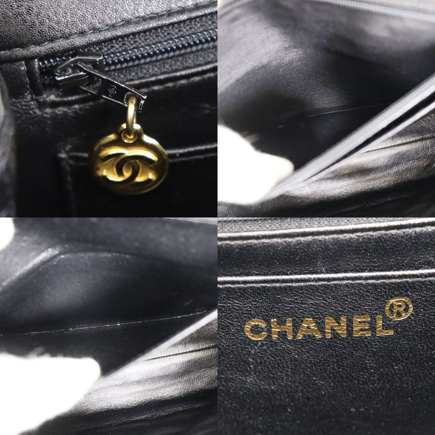 CHANEL Logos Handbag Caviar Skin Leather #BU674