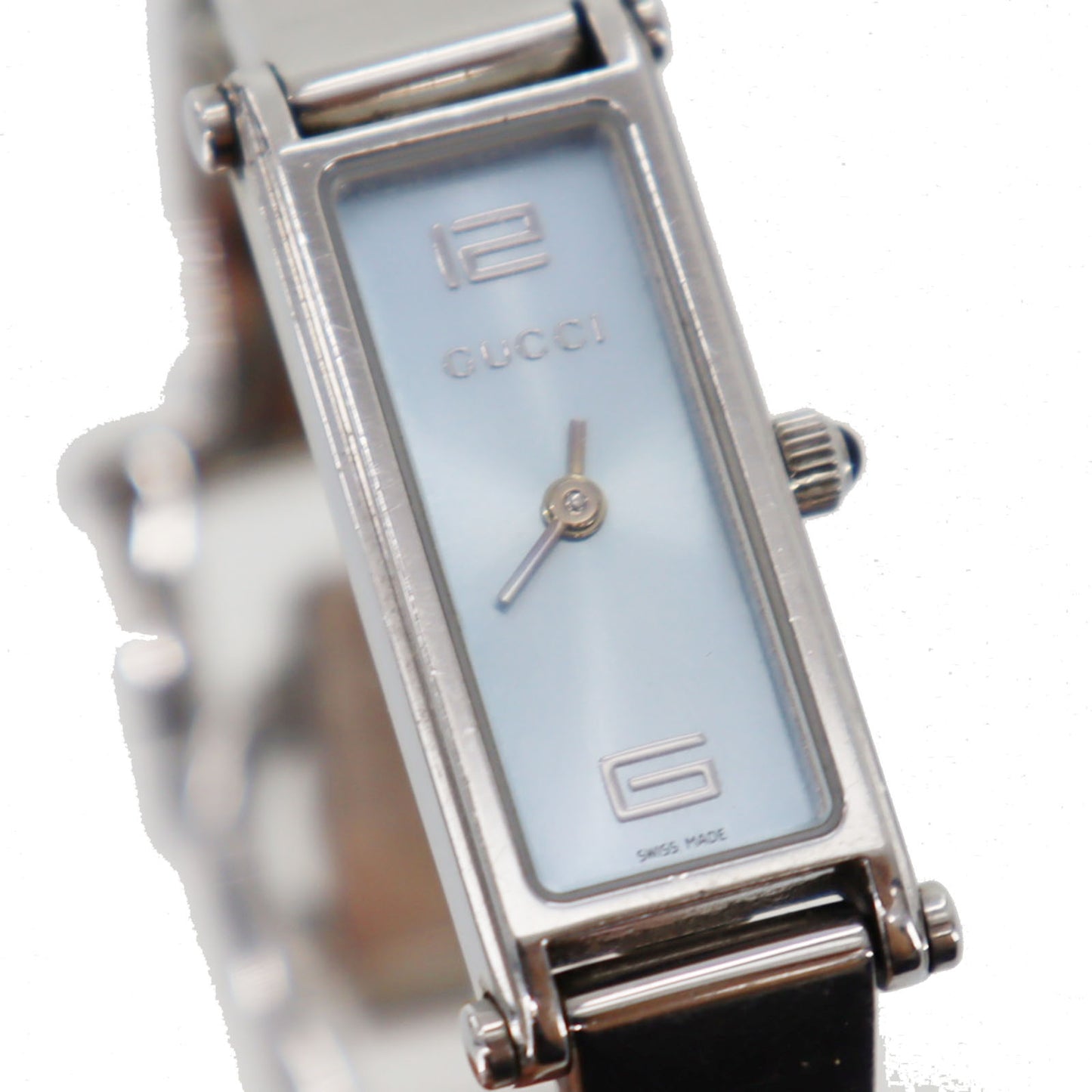 Gucci 1500L Bangle Watch Silver Light Blue Stainless Steel #CF95