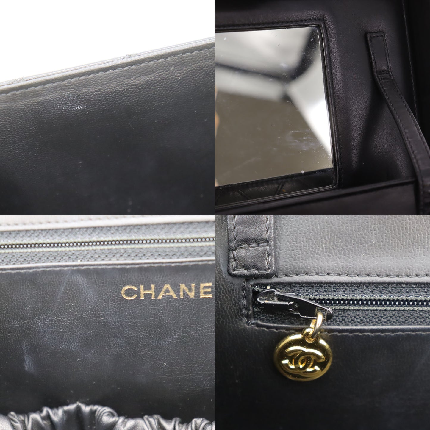 CHANEL Bicolore Handbag Vanity Black Leather #CD204