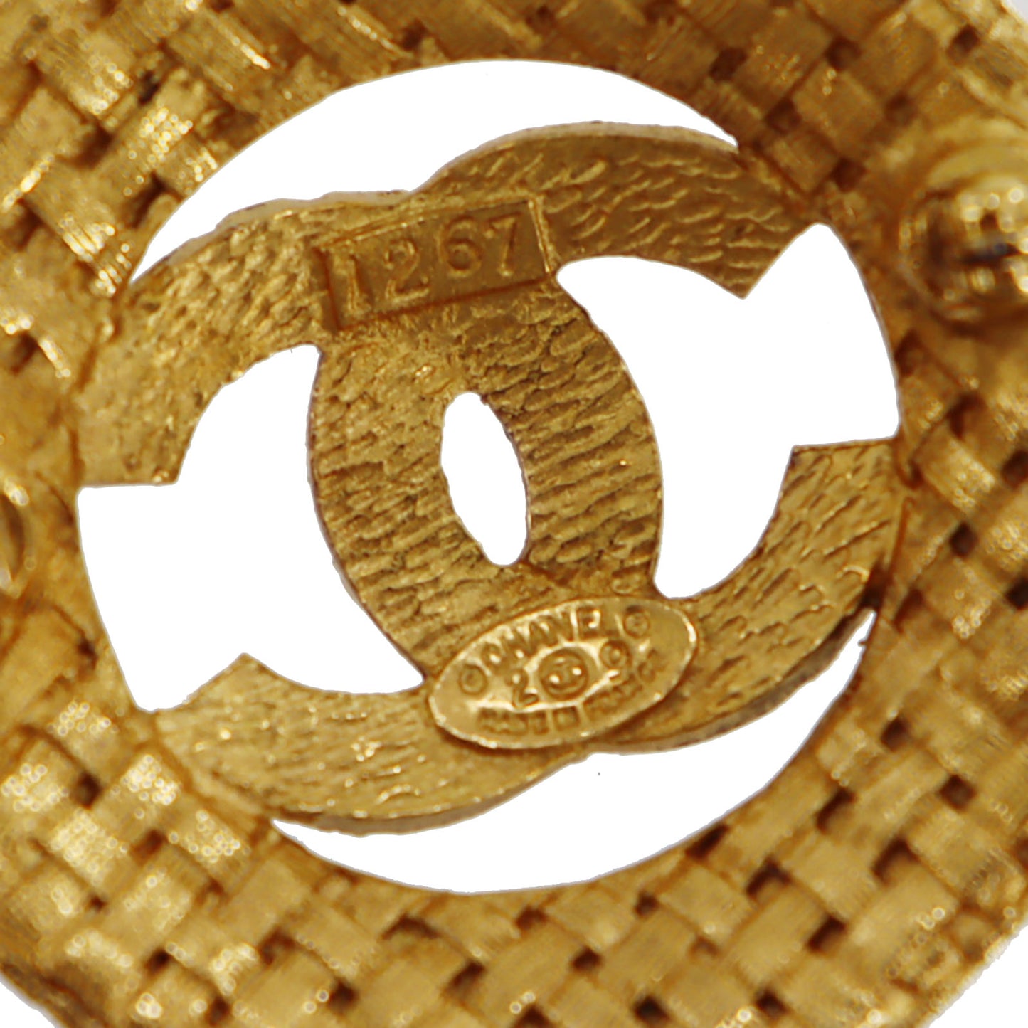 CHANEL CC Logos Round Pin Brooch Gold Plated 1267 #CB656