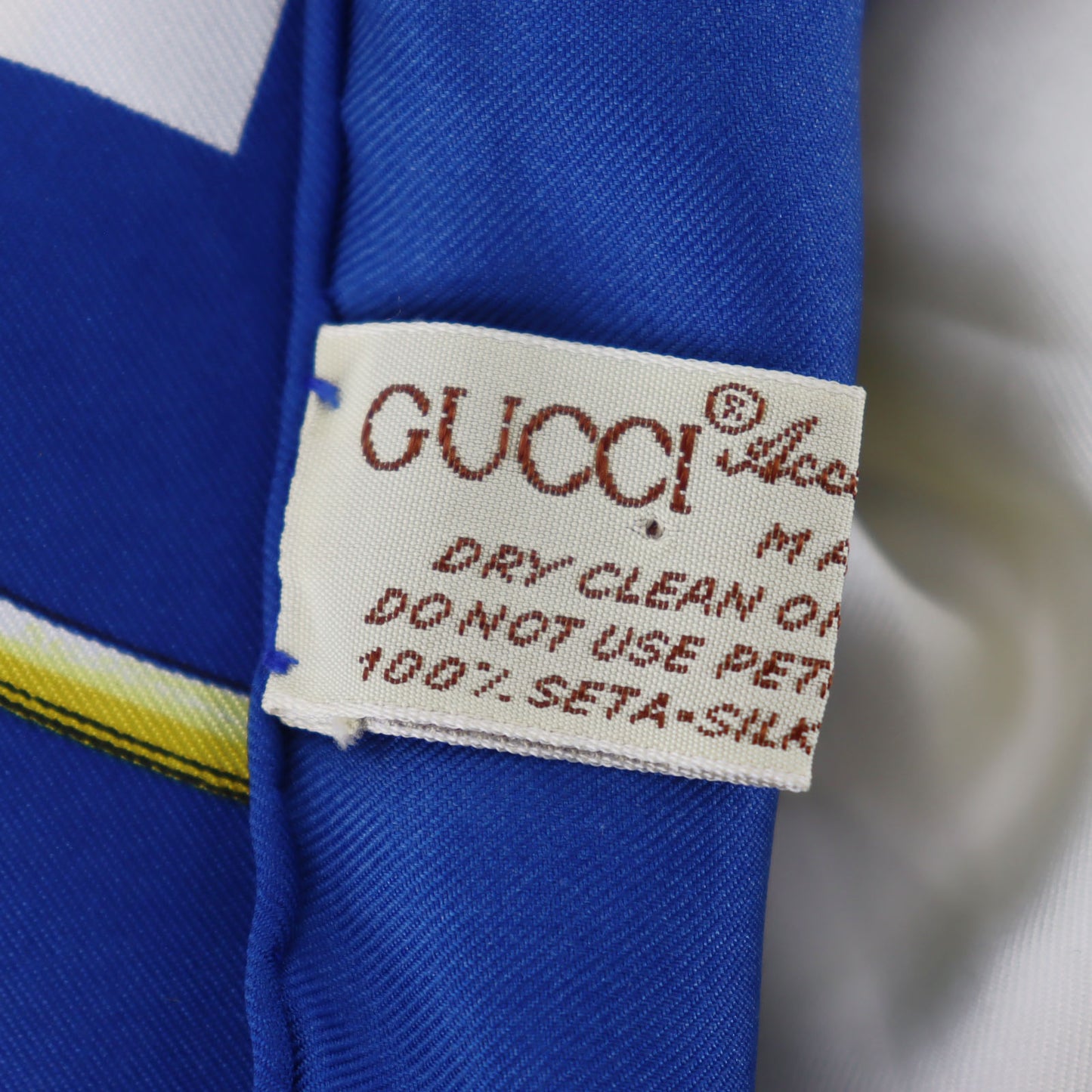 GUCCI Used Flower Motif Scarf Blue Silk Vintage #DA816