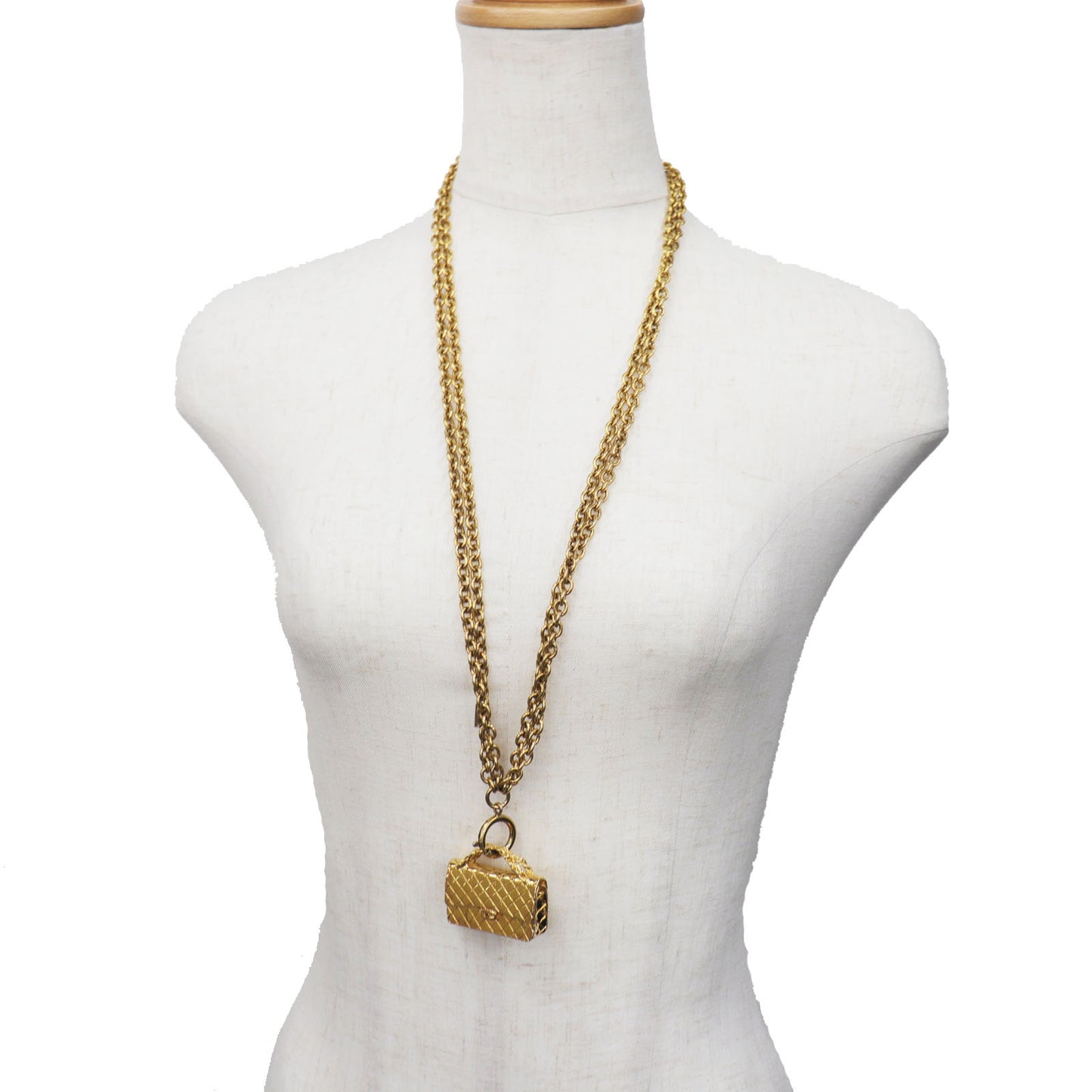 CHANEL Matelasse Bag Chain Long Necklace Gold #CW639