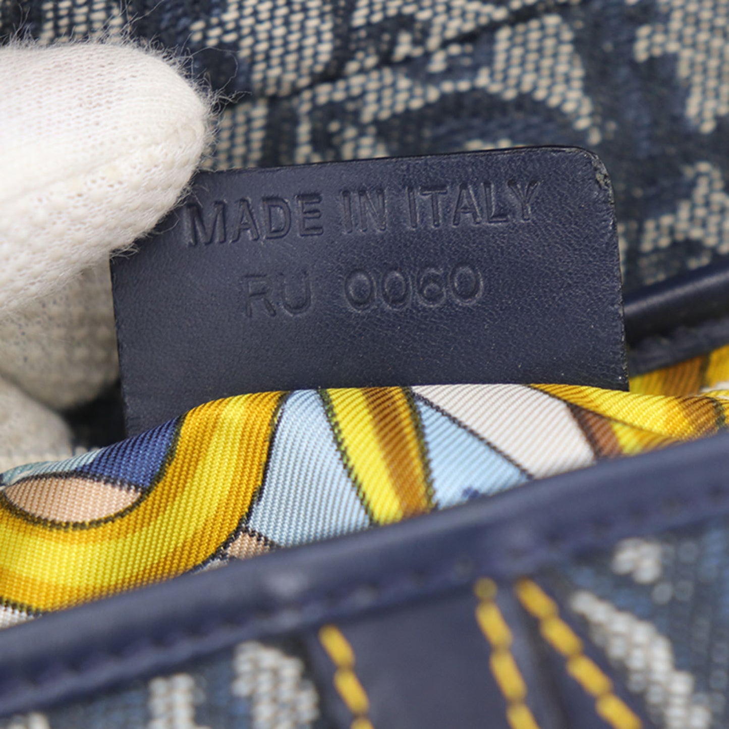 Christian Dior Trotter Saddle Shoulder Handbag Navy Canvas #EB344
