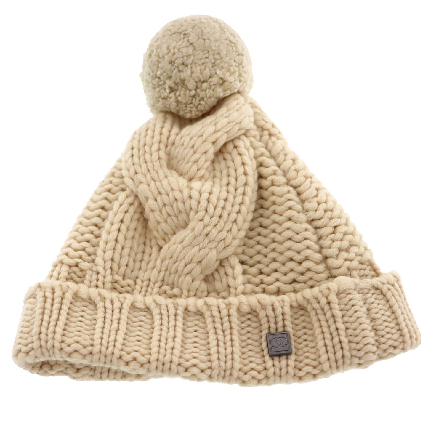 CHANEL Logo Knit hat Beige Cashmere 100% #BU496