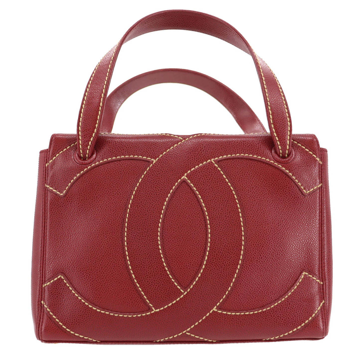 CHANEL Logo HandBag Red Leather #AH579