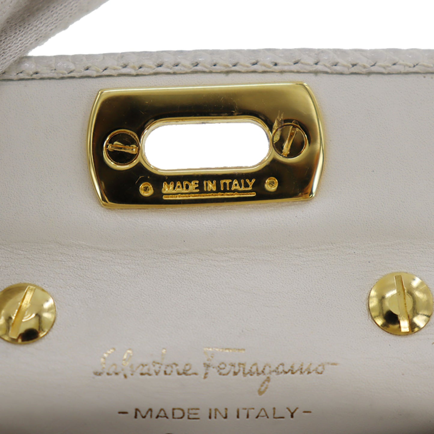 Salvatore Ferragamo Gancini Mini Shoulder Bag White Embossing Leather #AH663