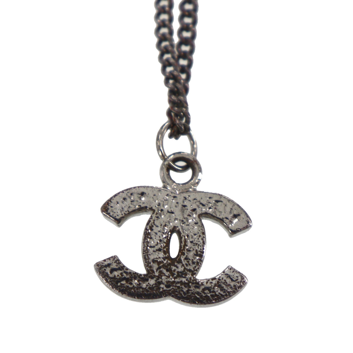 CHANEL CC Logos Necklace Rhinestone Silver #BK937