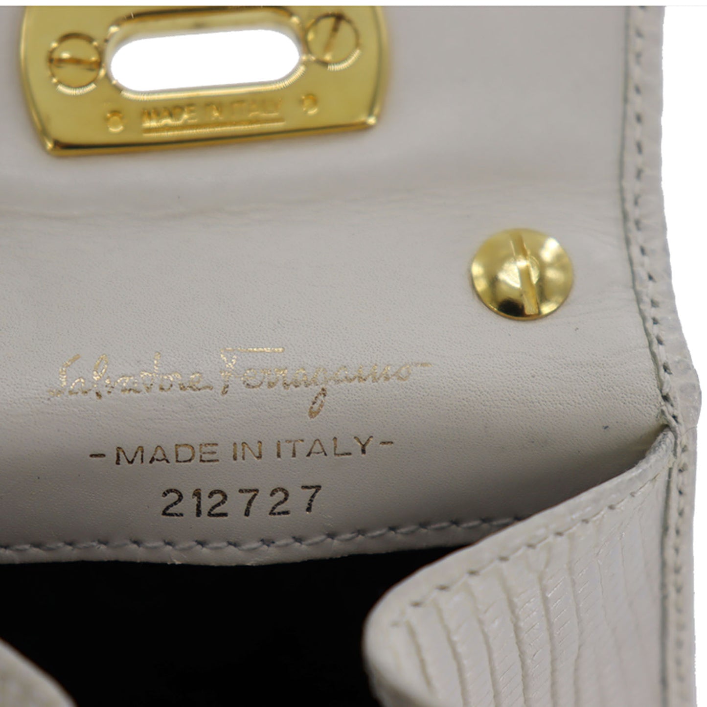 Salvatore Ferragamo Gancini Mini Shoulder Bag White Embossing Leather #AH663