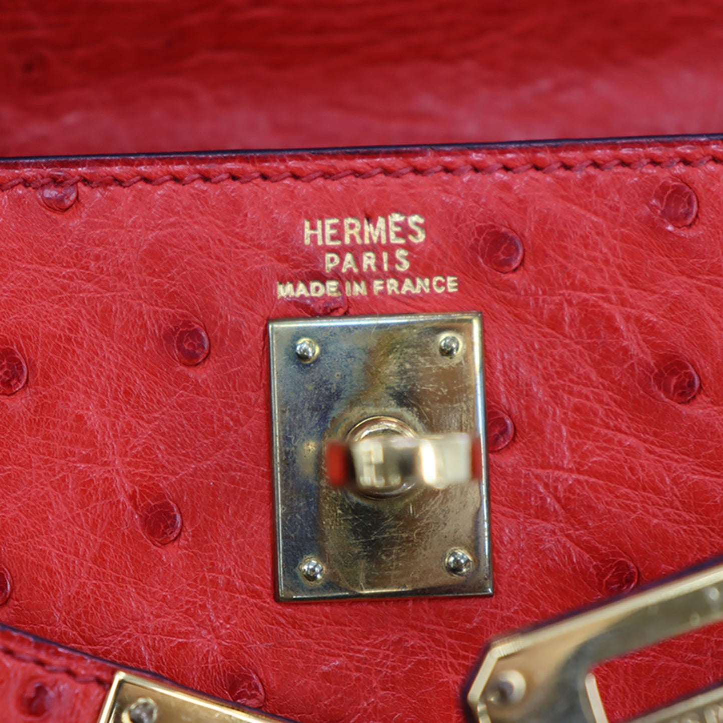 HERMES Mini Kelly 20 Used Shoulder Red Ostrich Leather #CN343