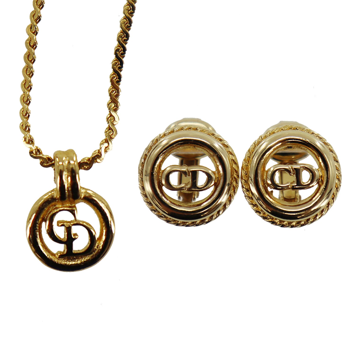 Christian Dior Logos Earrings & Necklace Gold Set Item #BO593 #BR49