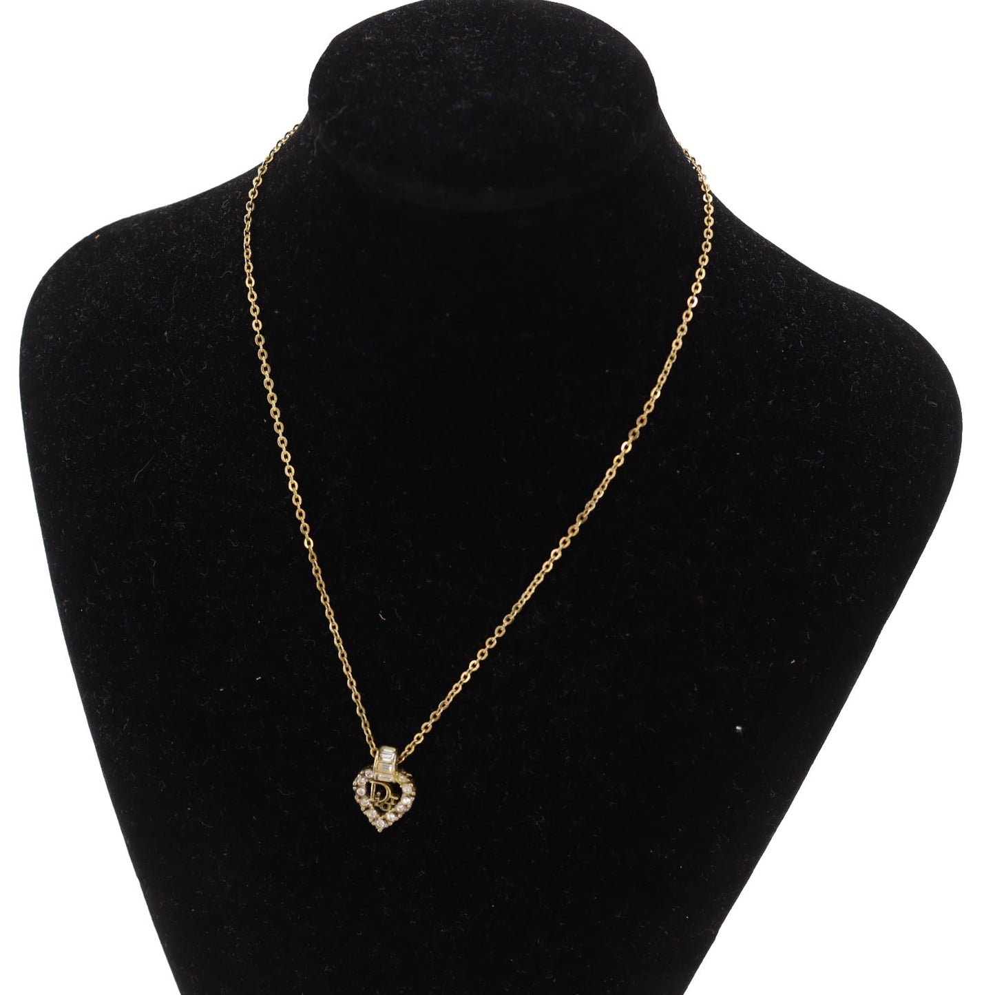 Christian Dior CD Logo Rhinestone Chain Necklace Gold #CB613