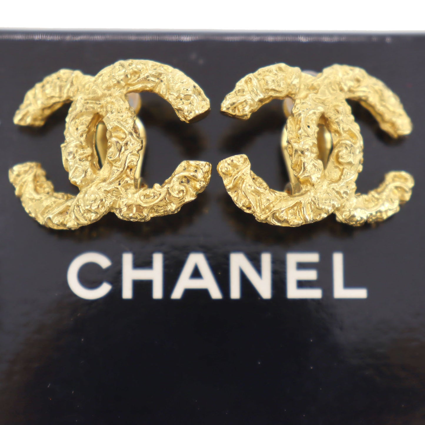 CHANEL CC Logos Earrings Gold Clip-On Vintage 03A  #AH27