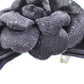 CHANEL Barrette Camellia Ribbon Black Suede #AH305