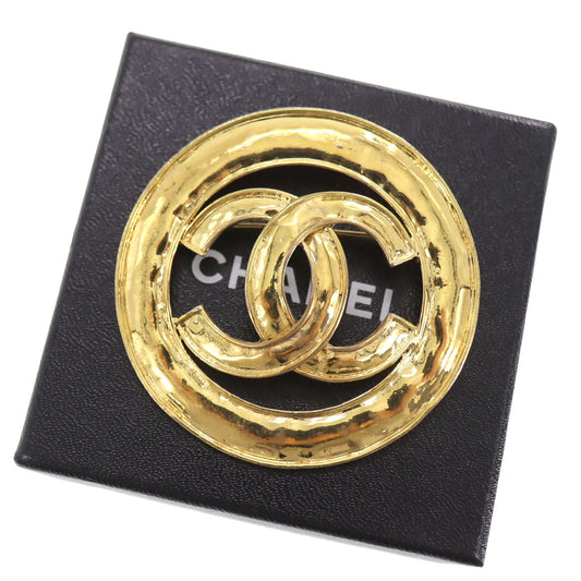 CHANEL CC Logos Circle Pin Brooch Gold Plated 94P #BX868