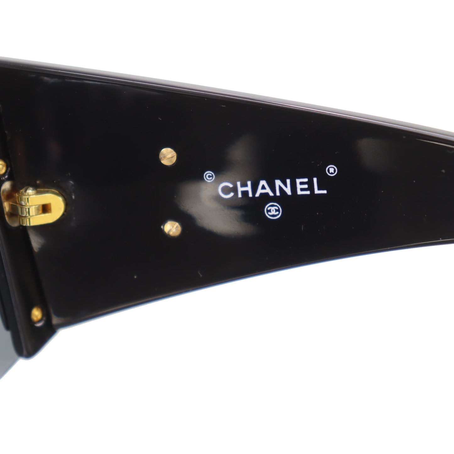 CHANEL Chain Used Sunglasses Black Shield Eye Wear Italy #CW623