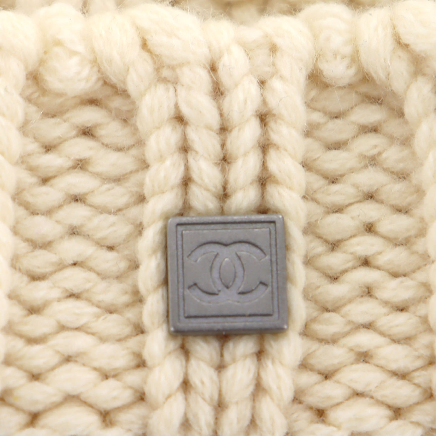 CHANEL Logo Knit hat Beige Cashmere 100% #BU496