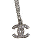 CHANEL CC Logos Necklace Rhinestone Silver F12 W #CN94