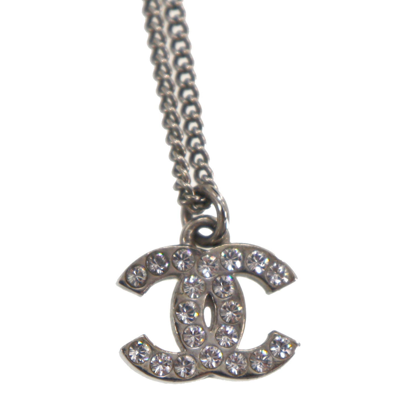 CHANEL CC Logos Necklace Rhinestone Silver F12 W #CN94