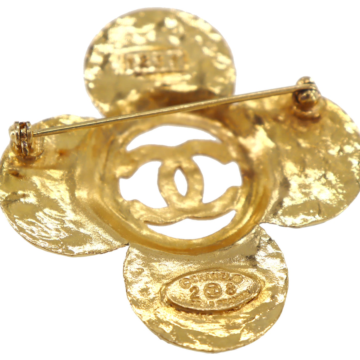 CHANEL CC Logos Flower Pin Brooch Gold Plated 2 8 1231 #AH2