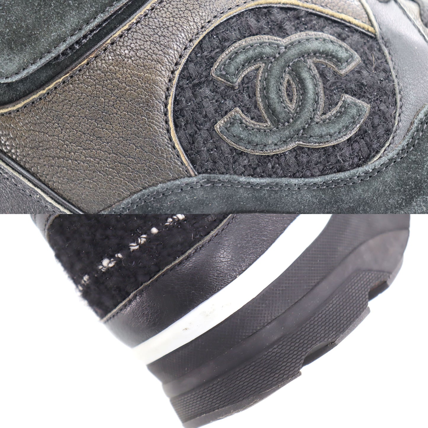 CHANEL Sneakers Tweed Black Suede Leather 40 1/2 #AH563