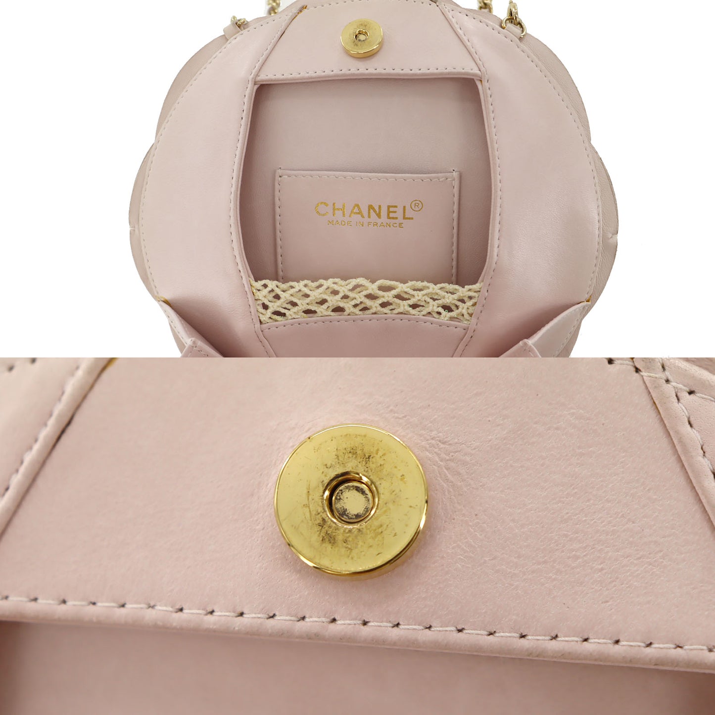 CHANEL Shoulder Bag Camellia Pink Leather #AH387