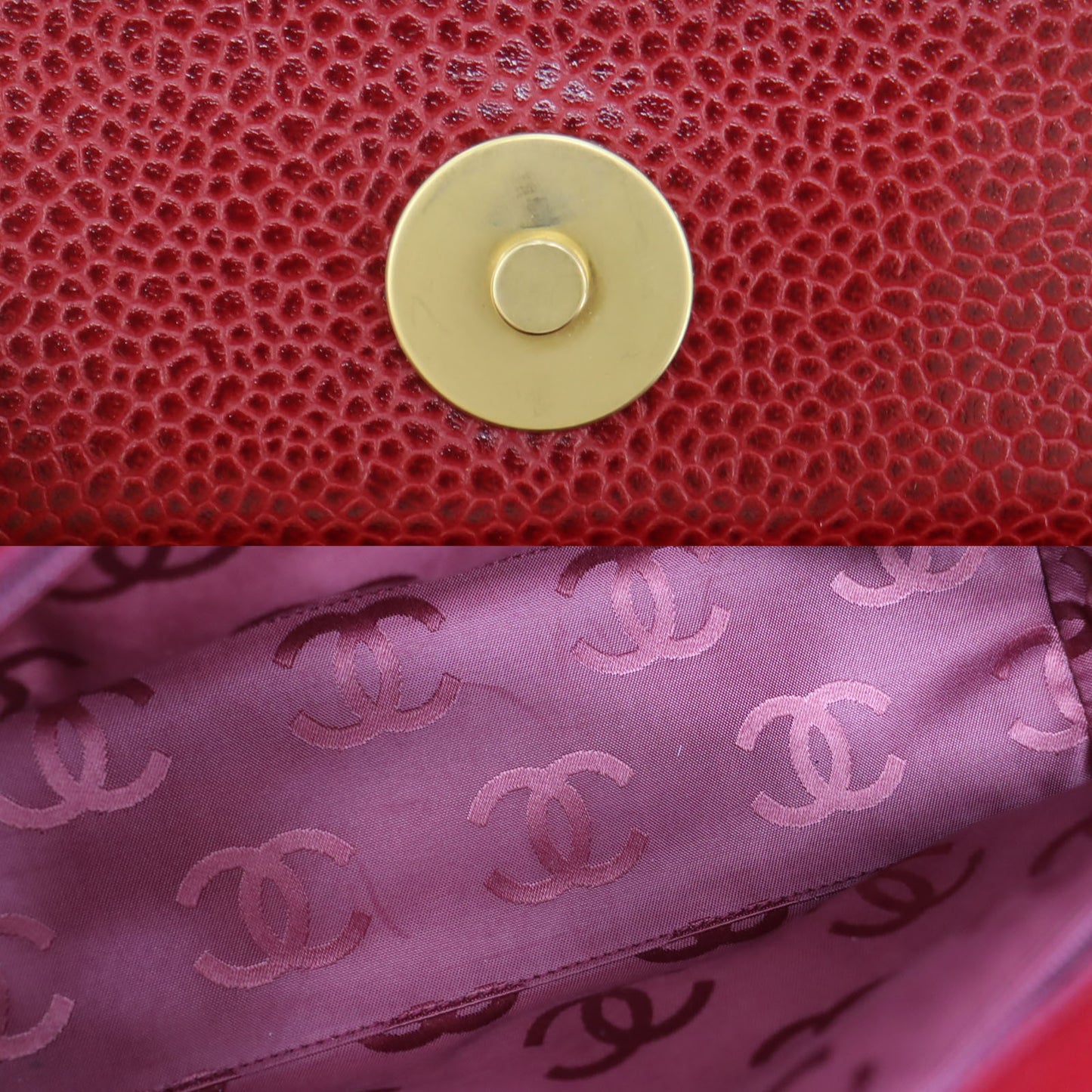 CHANEL Logo HandBag Red Leather #AH579