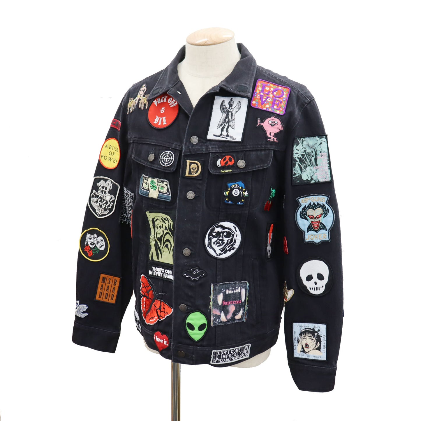 Supreme Embroidery Patch Black Denim Jacket Black Size L Cotton #AH679