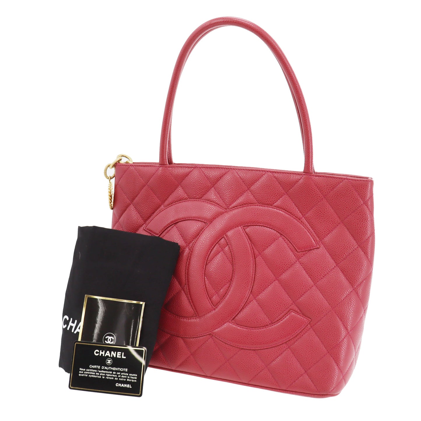 CHANEL Matelasse Tote Handbag Red Caviar Skin Leather #CB658