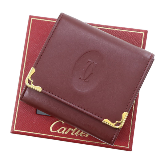 Cartier Logos Must Line Coin Case Bordeaux Leather #CP798