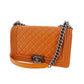 CHANEL BOY CHANEL Shoulder Bag Orange Lambskin Leather #CT333