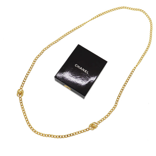 CHANEL Logo Chain Long Necklace Gold France 96P #BT361