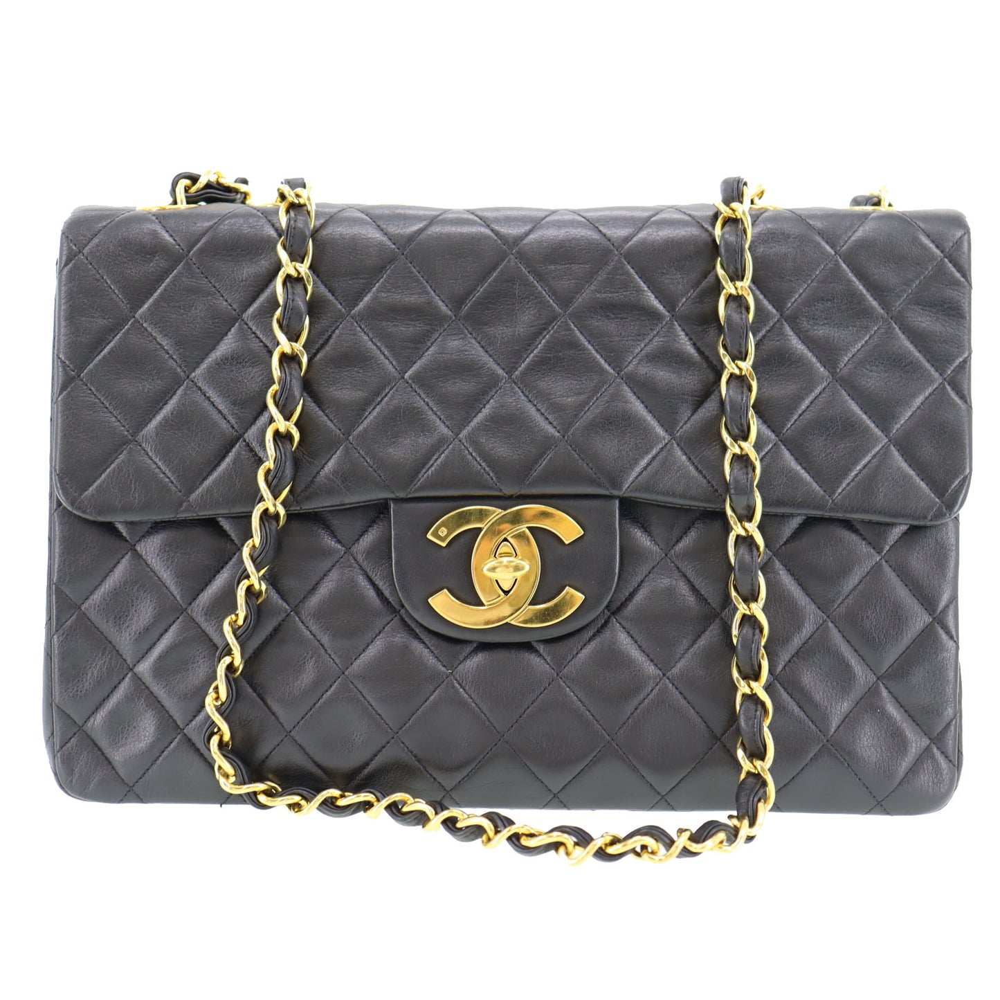 CHANEL Matelasse 34 Chain Shoulder Bag Black Leather #BE67