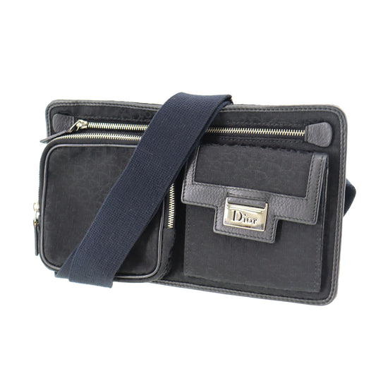 Christian Dior Trotter Crossbody Waist Belt Bag Black Canvas #BO92