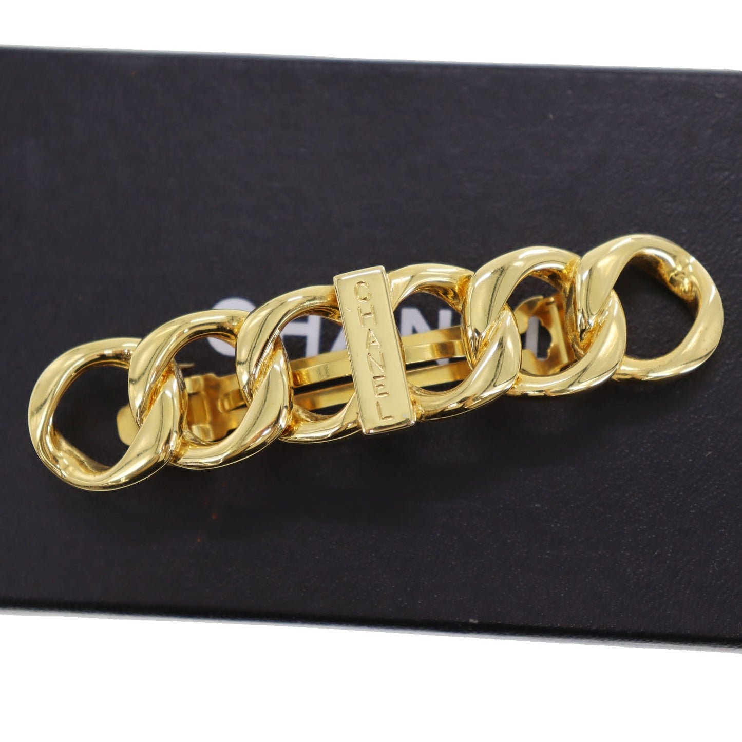 CHANEL Logos Barrette Hair Clip Gold 99P #CJ861