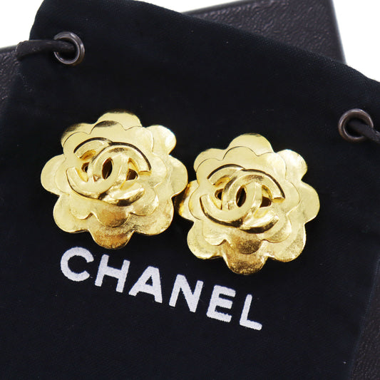 CHANEL CC Logos Earrings 96 P Clip-On Gold #CJ731