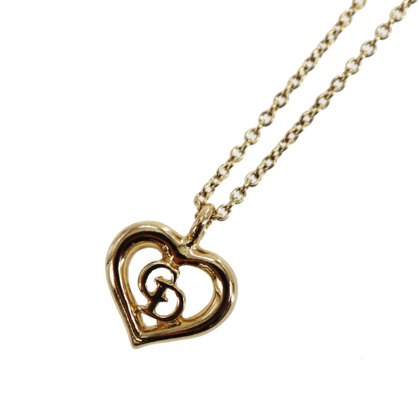 Christian Dior CD Logo Chain Heart Necklace Gold-Plated #CB75