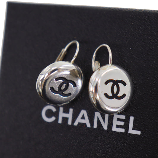 CHANEL CC Logos Circle Piercing Earrings Silver Plated 96 A #CG485