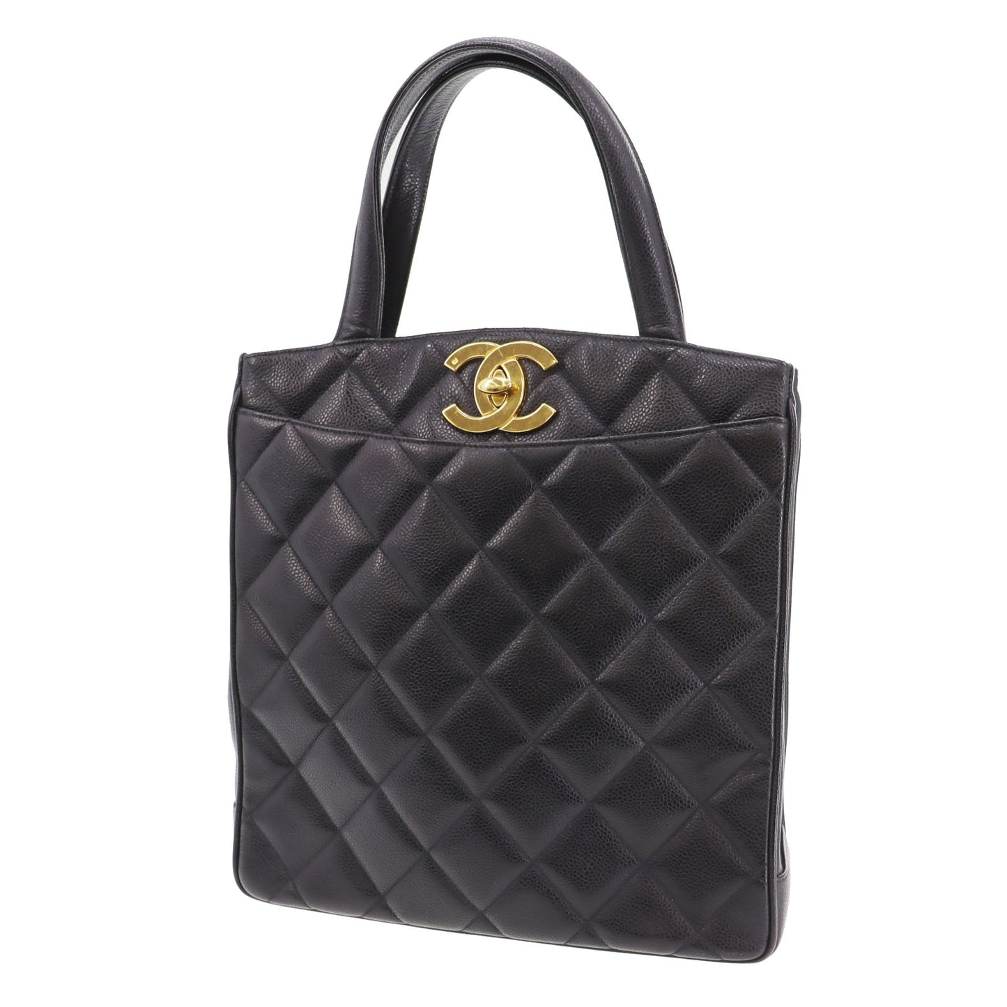 CHANEL Logos Handbag Caviar Skin Leather #CJ501