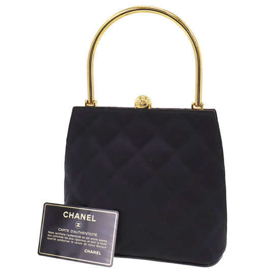 CHANEL Matelasse HandBag Black Satin  #BK912